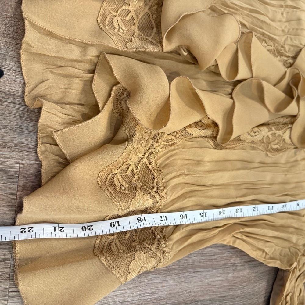 Vintage Y2K Sheer Ruffle Lace Blouse Women’s L Bronze Tan Boho Western Romantic - Picture 8 of 9